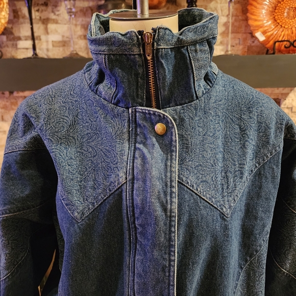 Lavon by Cheerful Corp 80’s Paisley Accent Oversized Jean Bomber Jacket Sz Large - Picture 5 of 8